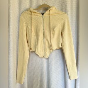 Woman’s cream colored corduroy gold zipper hooded jacket SHEIN M